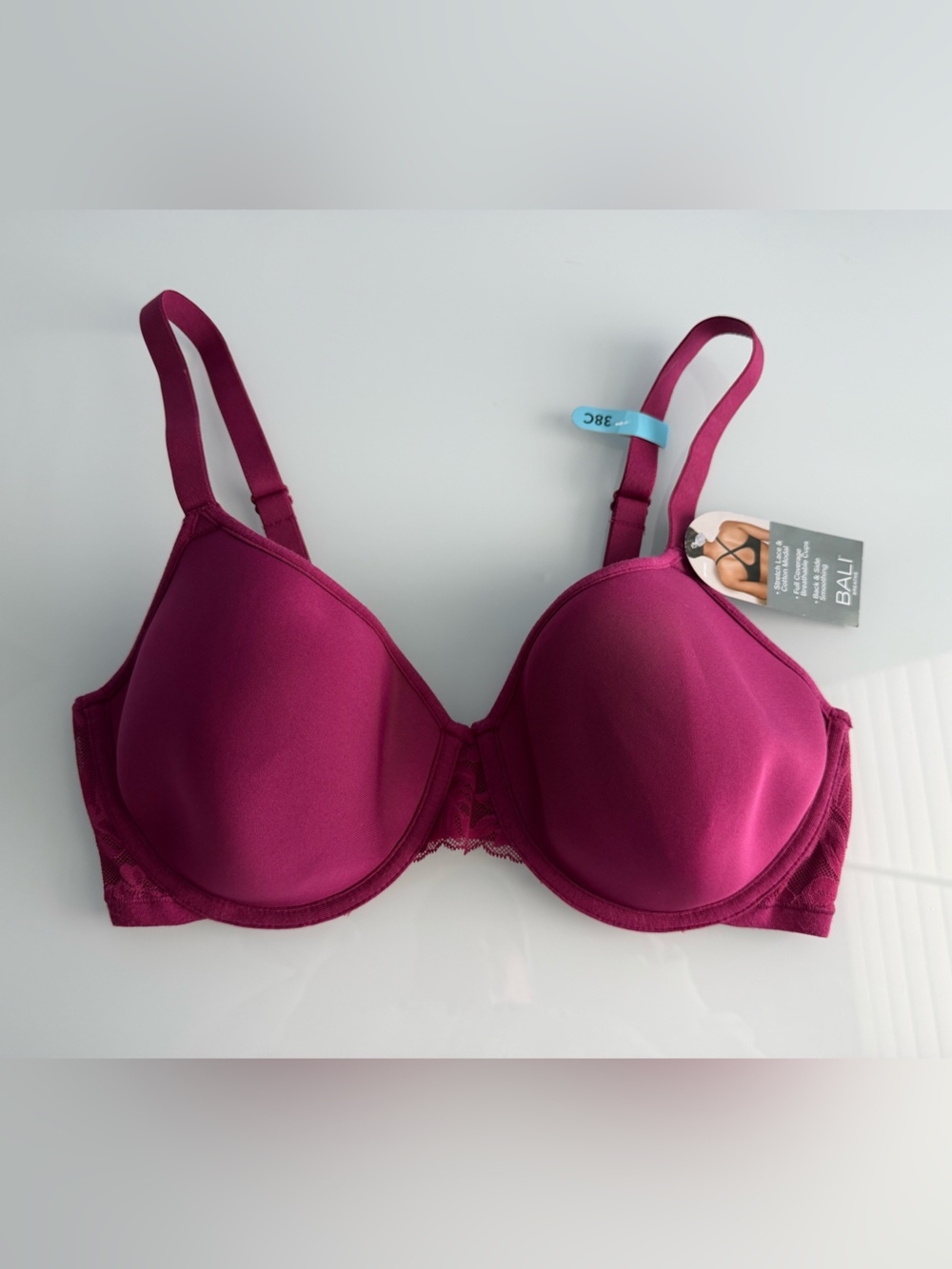 Bali Women's Red Breathe Lightweight T-Shirt Bra DF7592 Size 38C